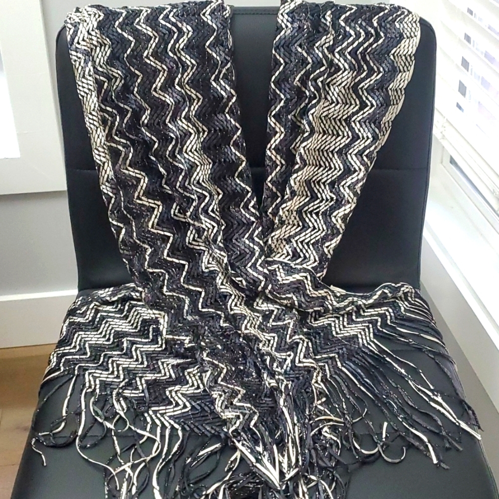 Black, grey, silver scarf 24"x6'